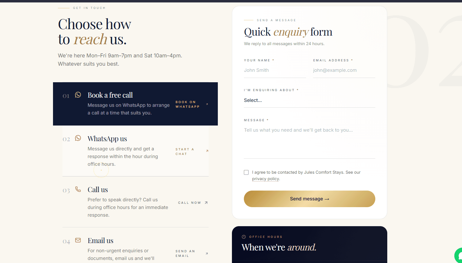 Choose how to reach us — enquiry form and contact channels
