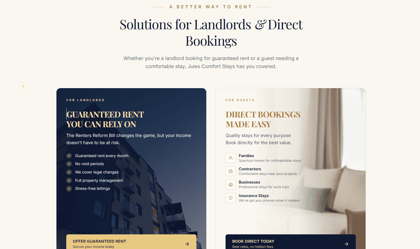 Solutions for landlords and direct bookings — the split