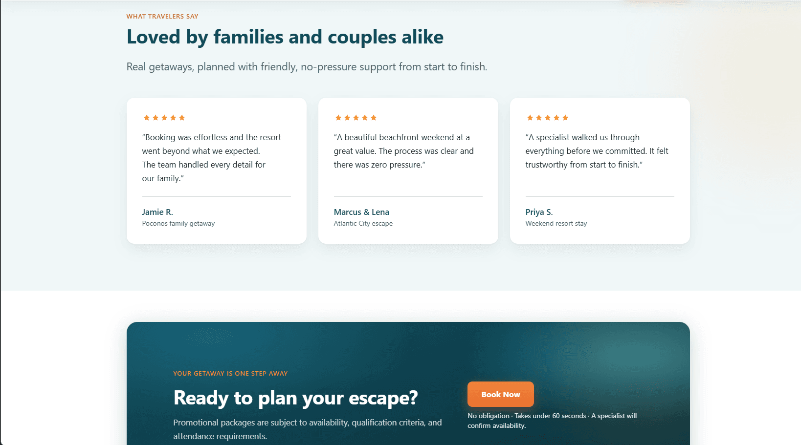 Loved by families and couples alike — social proof and closing CTA