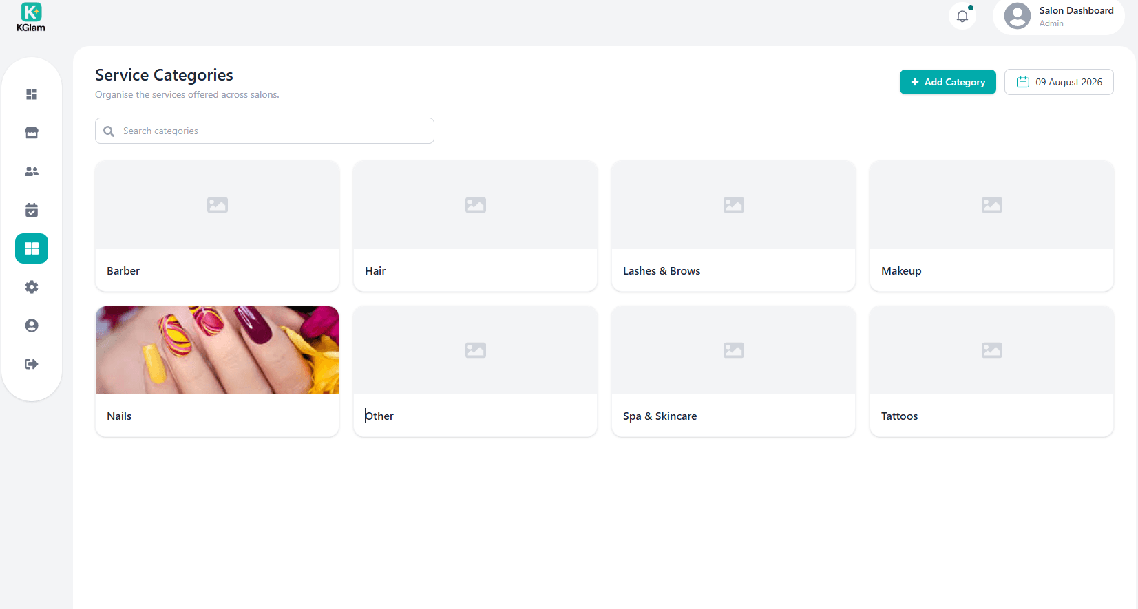 Service categories — the taxonomy every salon lists against