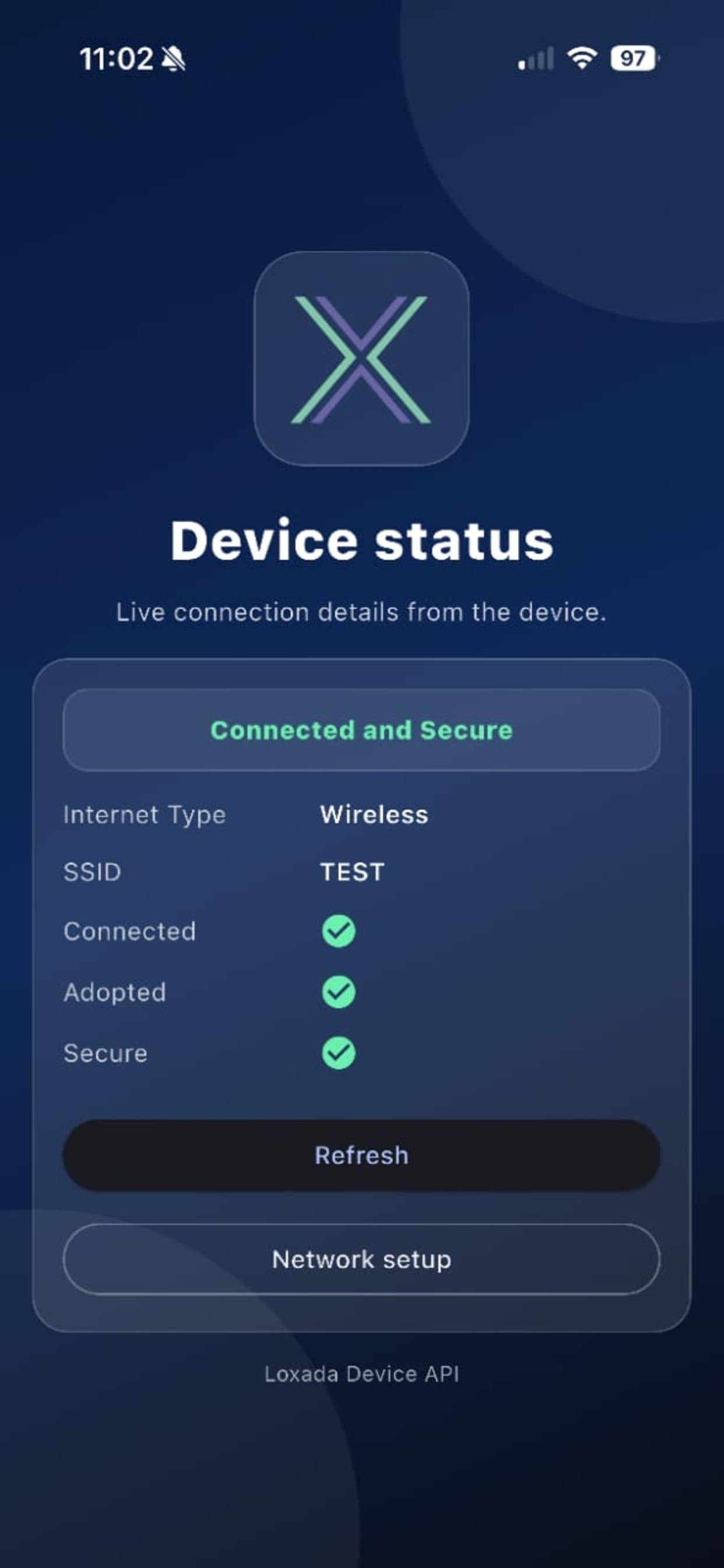 Device status — connected, adopted and secure at a glance