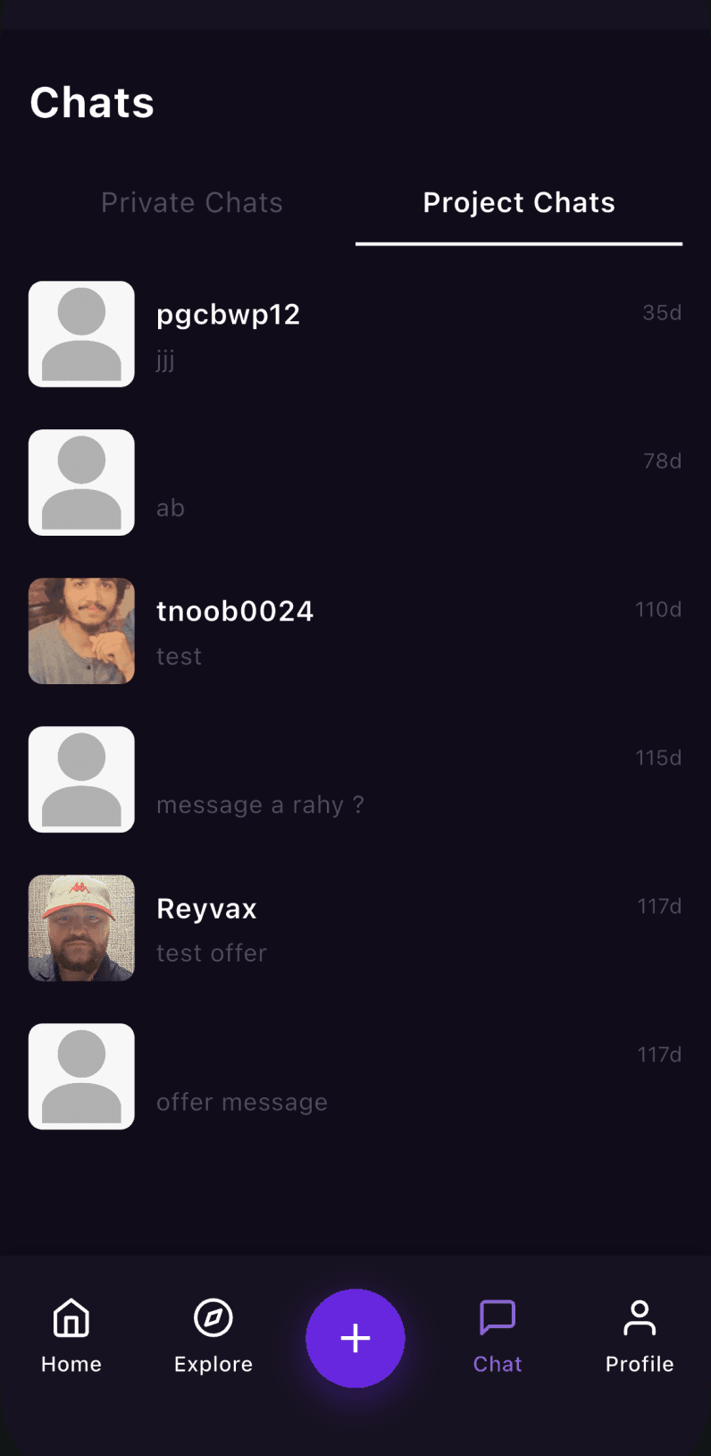 Chats — private and project conversations