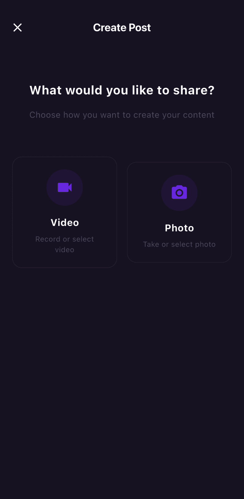 Create post — record or upload a video pitch